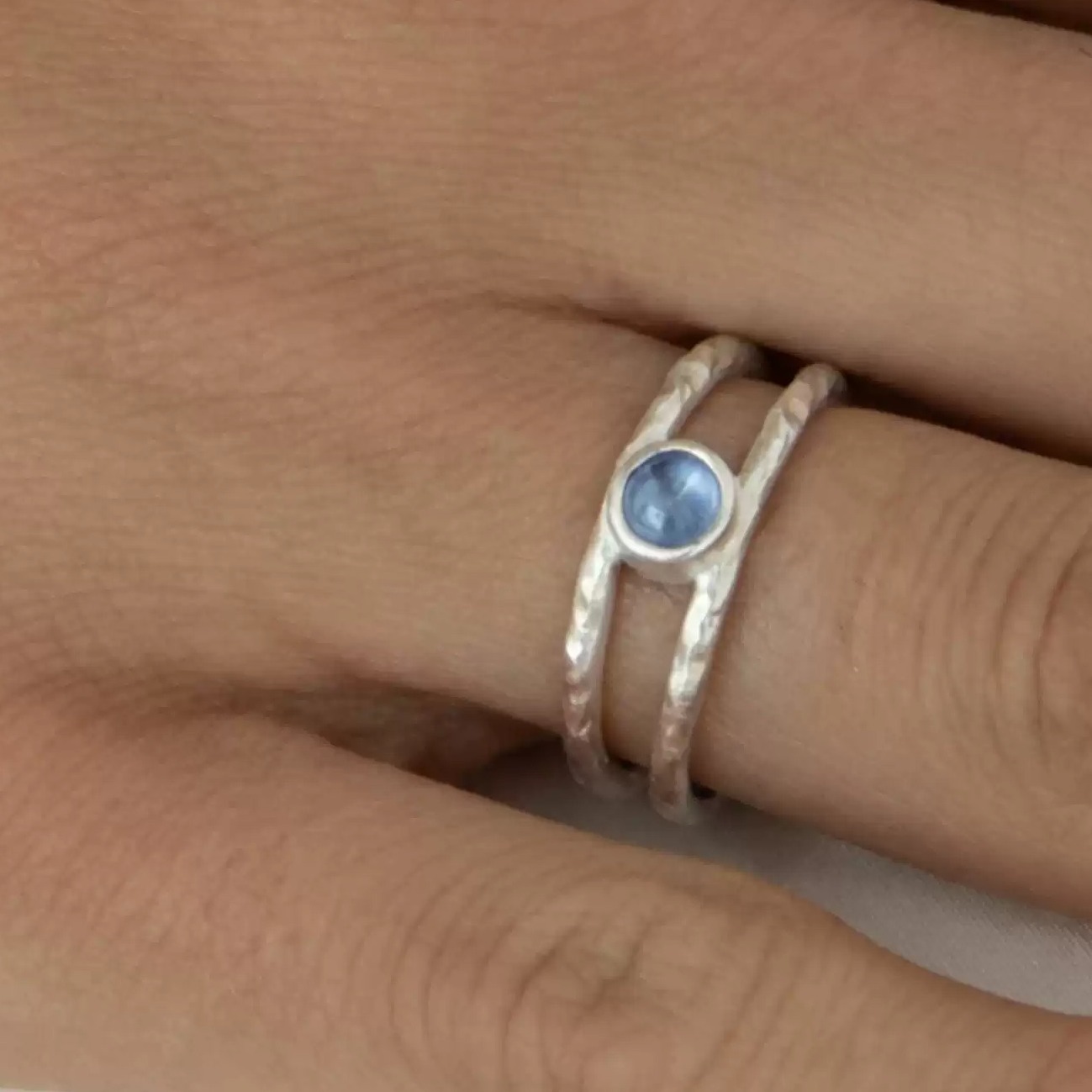 Hand-Forged 925 Sterling Silver Layered Gemstone Ring, Adjustable Vintage Design — original source image