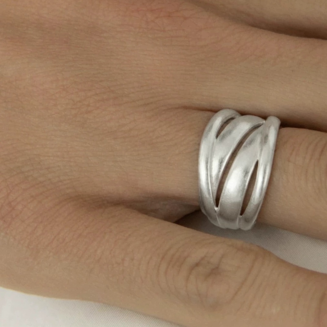 Vintage Matte Wavy Openwork Ring in Silver-Plated Copper — original source image