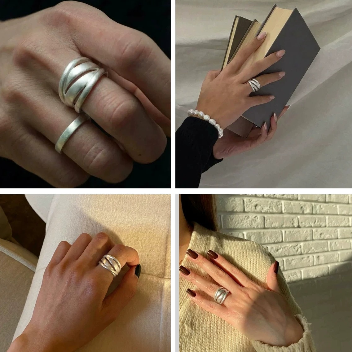 Vintage Matte Wavy Openwork Ring in Silver-Plated Copper — original source image