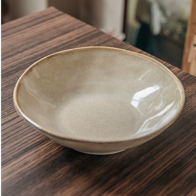 Irregular Vintage-Style Ceramic Salad Bowl - 7.5" product view
