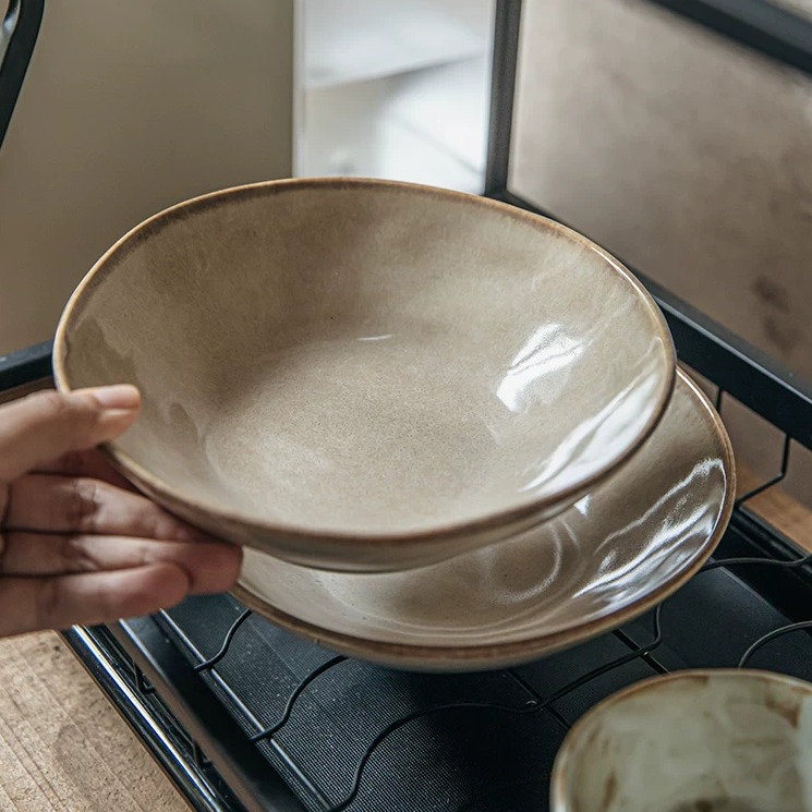 Irregular Vintage-Style Ceramic Salad Bowl - 7.5" product view