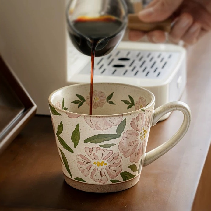 Artisan Ceramic Mug by Linsen Ceramics - Rain Lily & Pink Hibiscus Collection product view