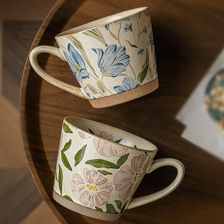 Artisan Ceramic Mug by Linsen Ceramics - Rain Lily & Pink Hibiscus Collection product view