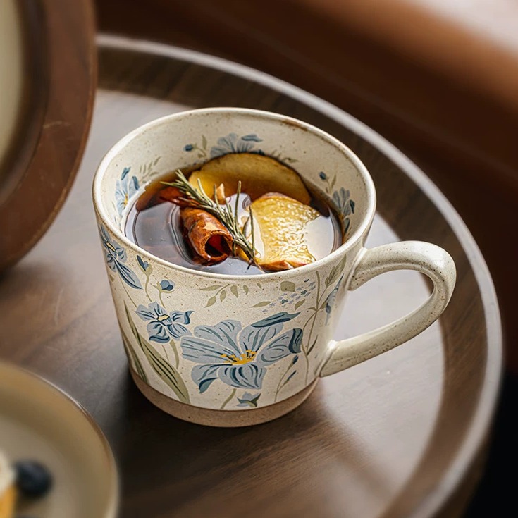 Artisan Ceramic Mug by Linsen Ceramics - Rain Lily & Pink Hibiscus Collection product view