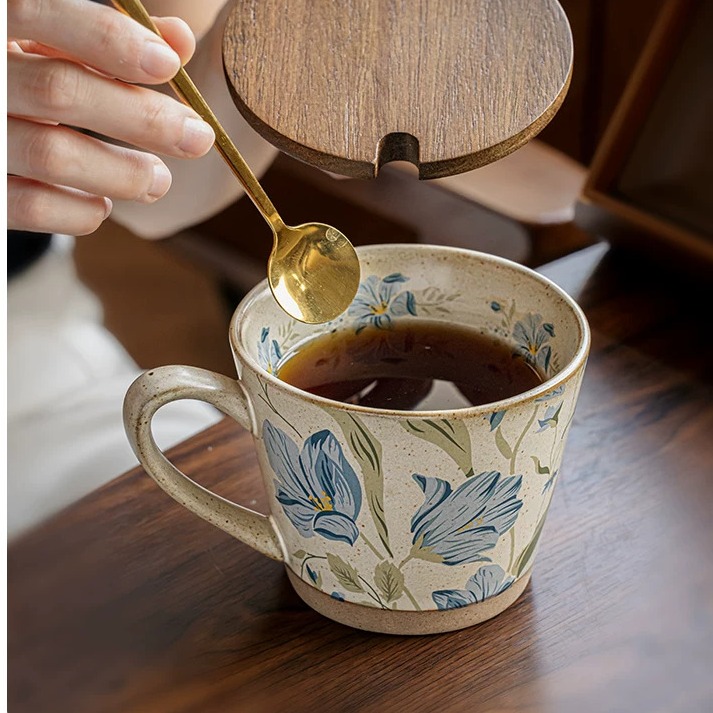 Artisan Ceramic Mug by Linsen Ceramics - Rain Lily & Pink Hibiscus Collection product view