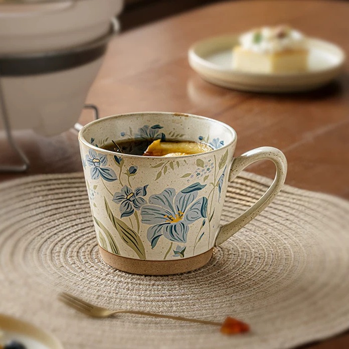 Artisan Ceramic Mug by Linsen Ceramics - Rain Lily & Pink Hibiscus Collection product view