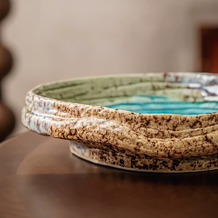 7.4" Handcrafted Ice Crack Glaze Salad Bowl - Minimalist Ceramic Serving Dish product view