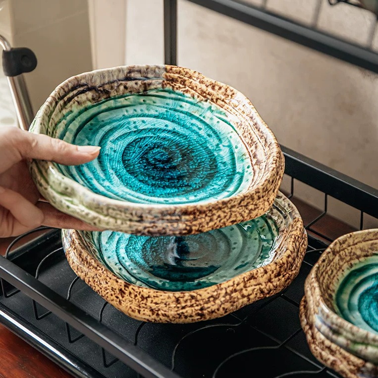7.4" Handcrafted Ice Crack Glaze Salad Bowl - Minimalist Ceramic Serving Dish product view