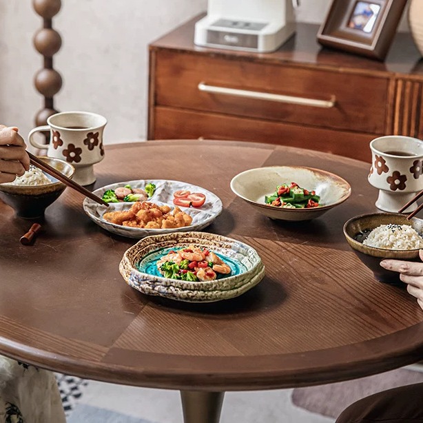 7.4" Handcrafted Ice Crack Glaze Salad Bowl - Minimalist Ceramic Serving Dish product view