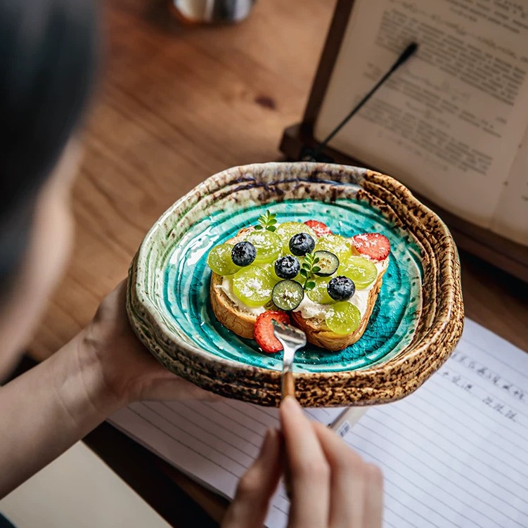 7.4" Handcrafted Ice Crack Glaze Salad Bowl - Minimalist Ceramic Serving Dish product view