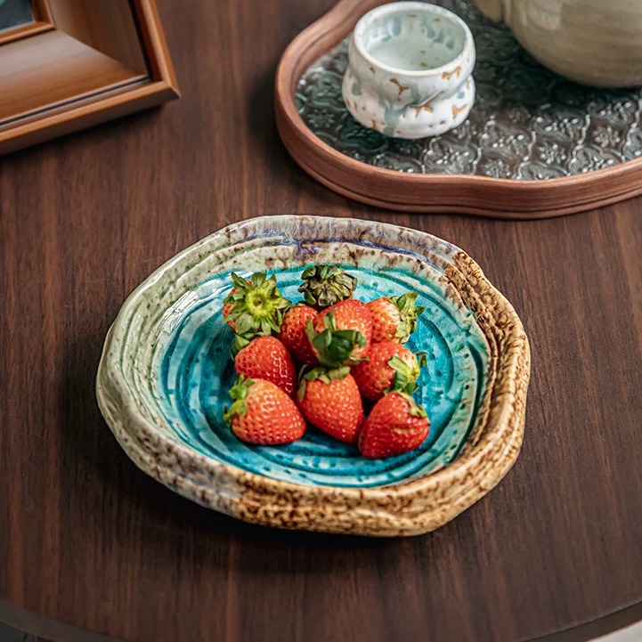 7.4" Handcrafted Ice Crack Glaze Salad Bowl - Minimalist Ceramic Serving Dish product view