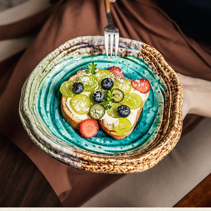 7.4" Handcrafted Ice Crack Glaze Salad Bowl - Minimalist Ceramic Serving Dish product view