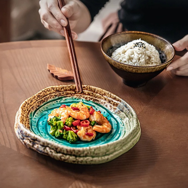 7.4" Handcrafted Ice Crack Glaze Salad Bowl - Minimalist Ceramic Serving Dish product view