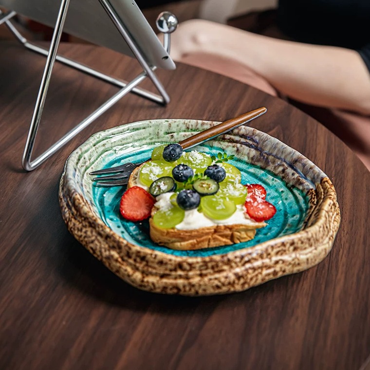 7.4" Handcrafted Ice Crack Glaze Salad Bowl - Minimalist Ceramic Serving Dish product view