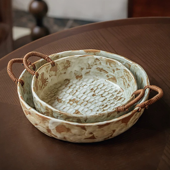 Hand-Finished Stoneware Bowl with Jute-Wrapped Handles product view