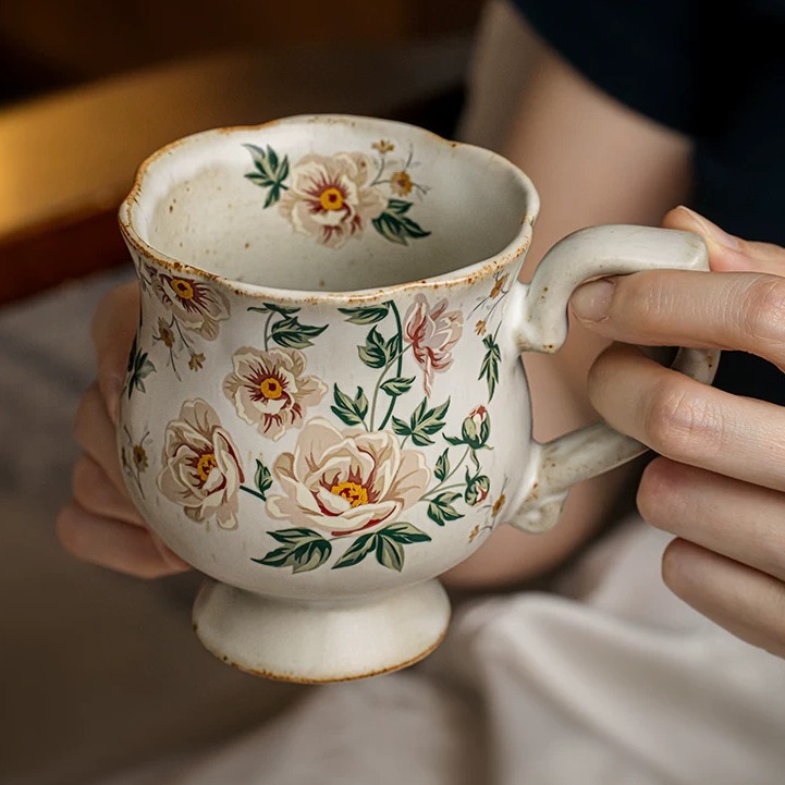 Hand-Thrown Floral Stem Ceramic Mug product view