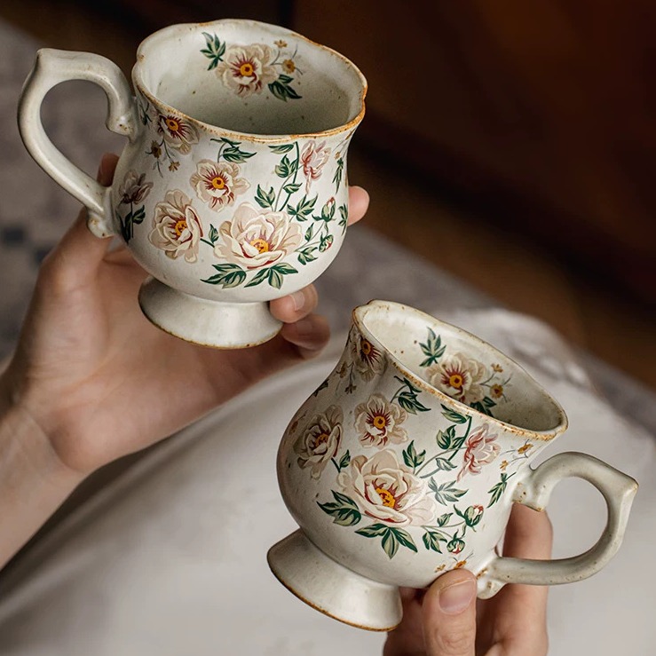Hand-Thrown Floral Stem Ceramic Mug product view