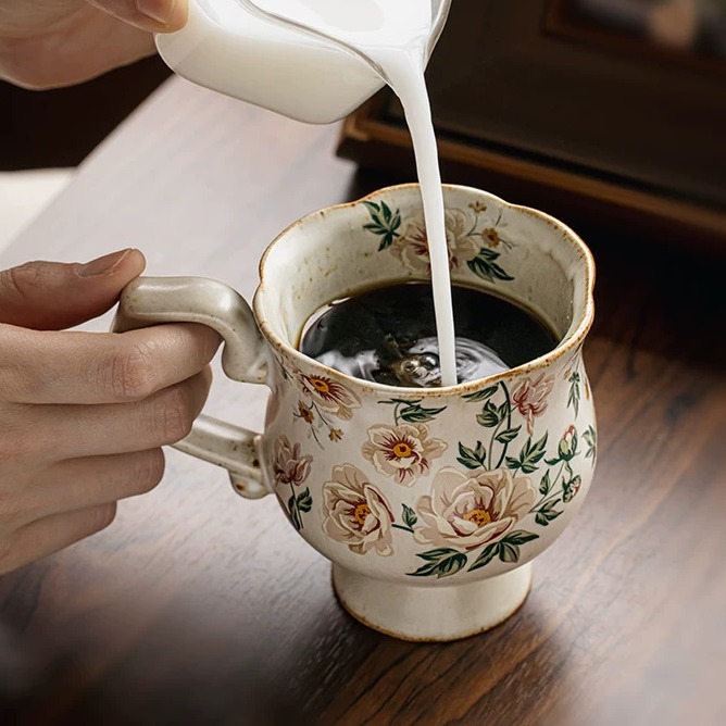 Hand-Thrown Floral Stem Ceramic Mug product view