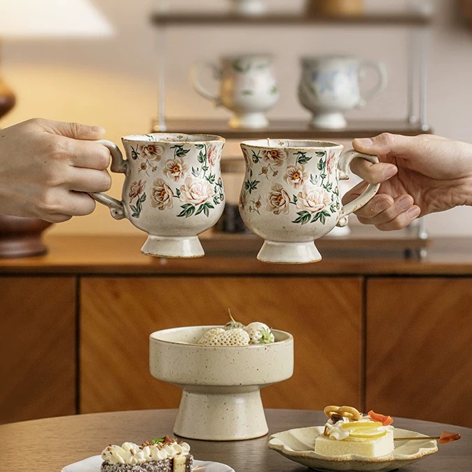 Hand-Thrown Floral Stem Ceramic Mug product view