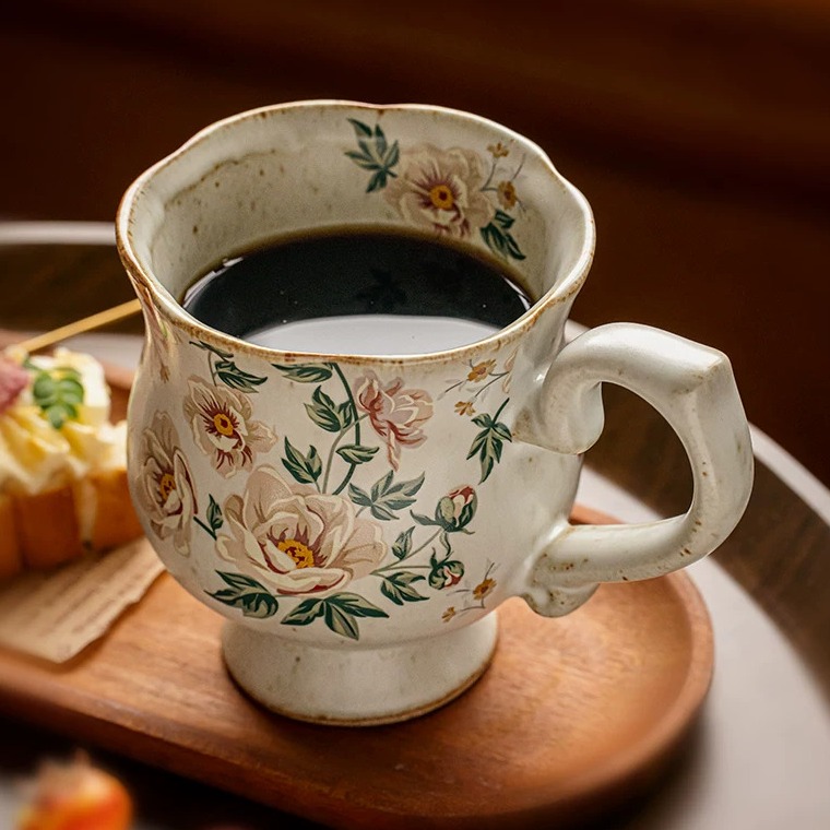 Hand-Thrown Floral Stem Ceramic Mug product view