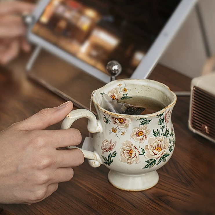 Hand-Thrown Floral Stem Ceramic Mug product view