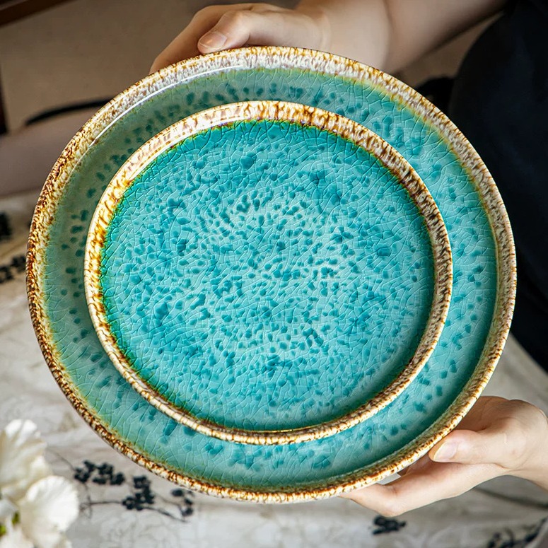 Ice Crackle Glaze Ceramic Dinner Plate product view