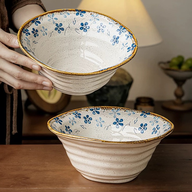 Handcrafted Spiral Ceramic Soup Bowl - 7.5 Inch, 820ml Large Capacity product view