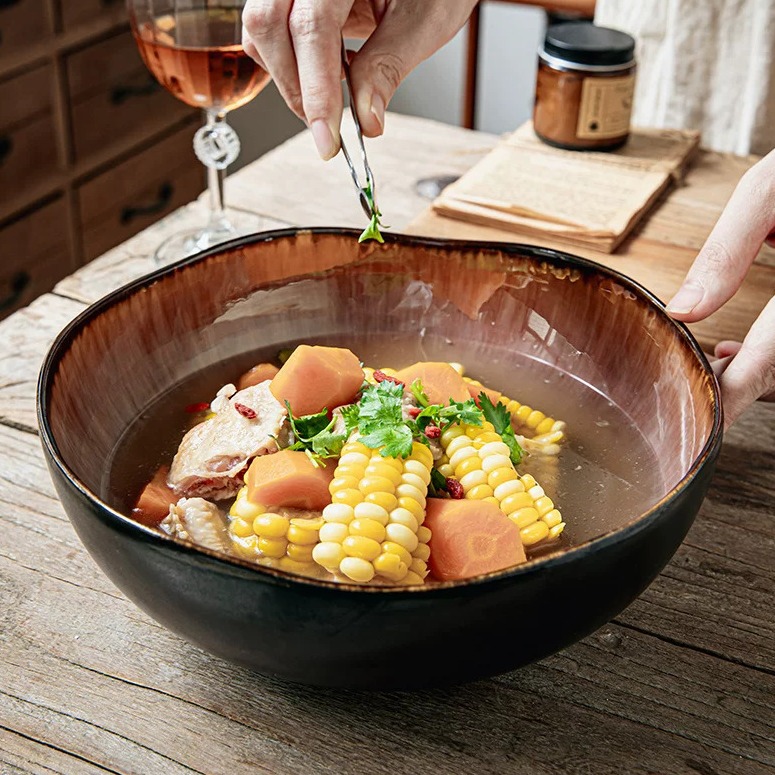 Irregular Handmade Ceramic Soup Bowl, 9.5-inch Serving Bowl product view