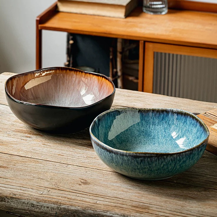 Irregular Handmade Ceramic Soup Bowl, 9.5-inch Serving Bowl product view