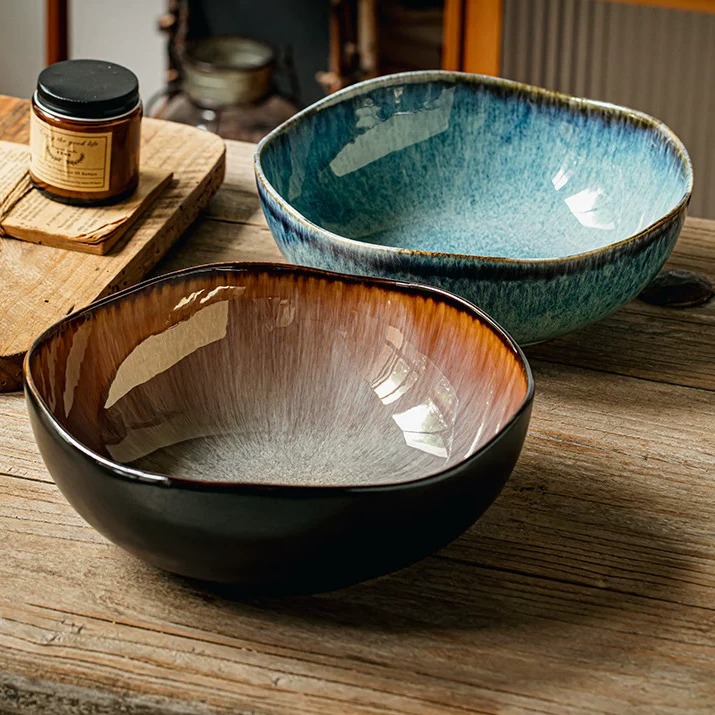 Irregular Handmade Ceramic Soup Bowl, 9.5-inch Serving Bowl product view