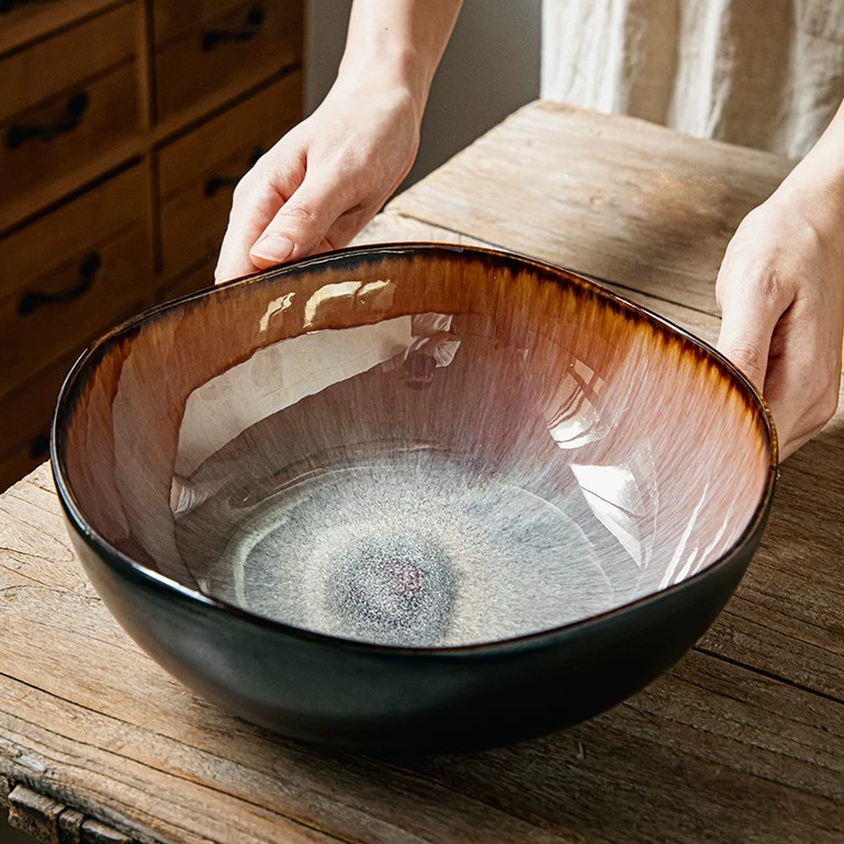 Irregular Handmade Ceramic Soup Bowl, 9.5-inch Serving Bowl product view