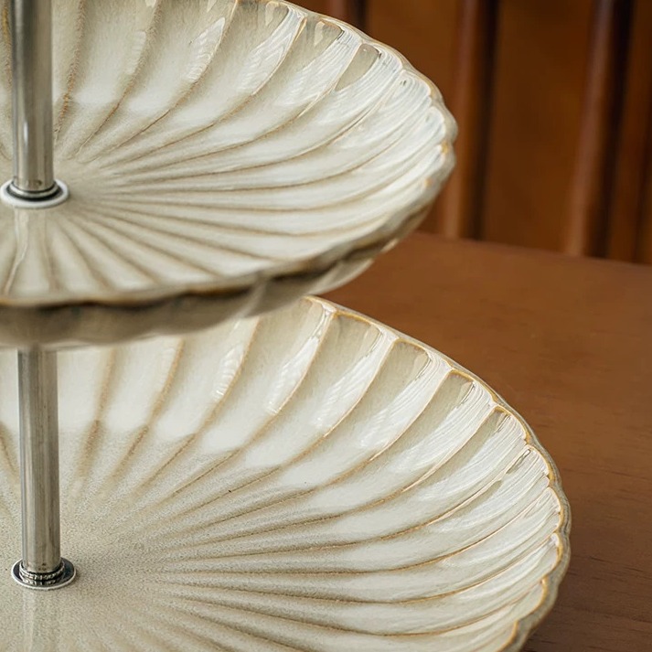 Handcrafted Ceramic Two-Tier Serving Tray with Handle product view