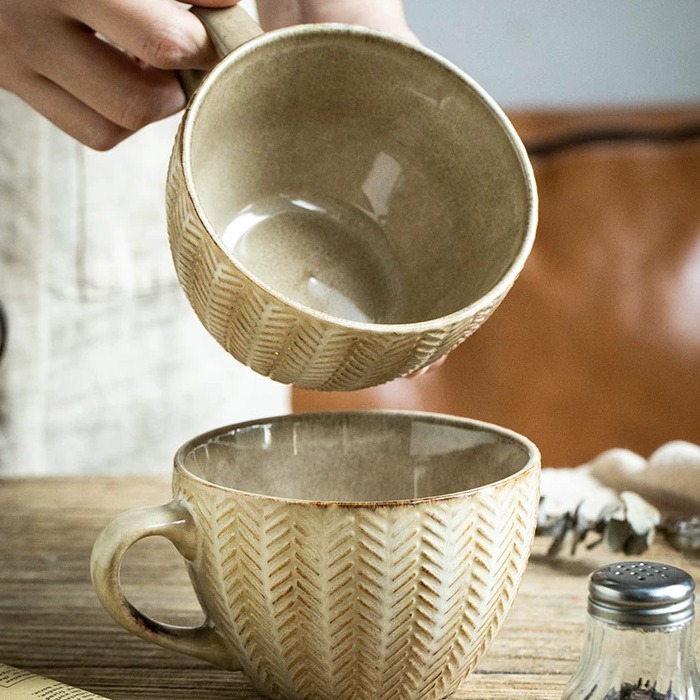 Retro Embossed Ceramic Breakfast Mug product view