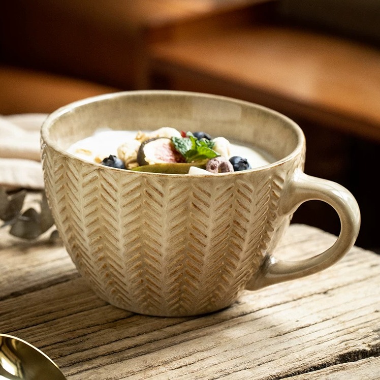 Retro Embossed Ceramic Breakfast Mug product view