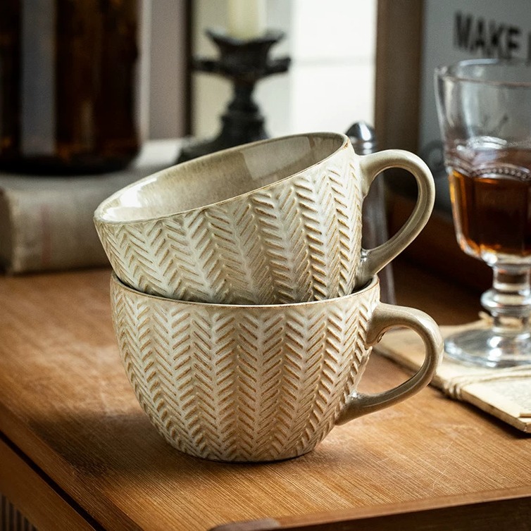 Retro Embossed Ceramic Breakfast Mug product view