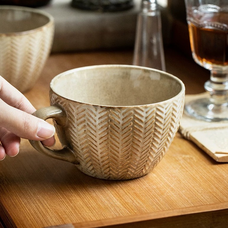 Retro Embossed Ceramic Breakfast Mug product view