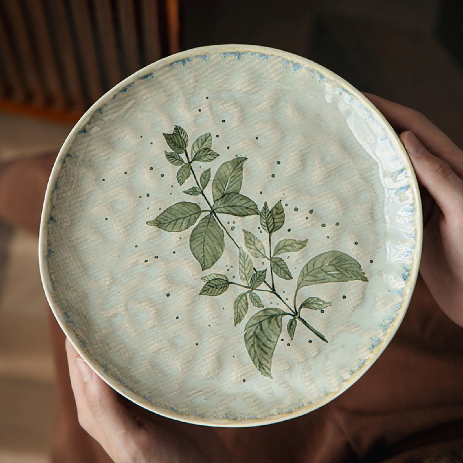 8.5-Inch Artisan Water-Ripple Ceramic Plate product view