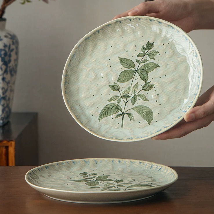 8.5-Inch Artisan Water-Ripple Ceramic Plate product view