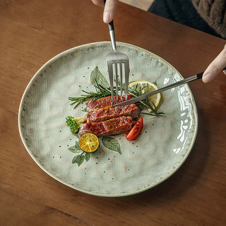 8.5-Inch Artisan Water-Ripple Ceramic Plate product view