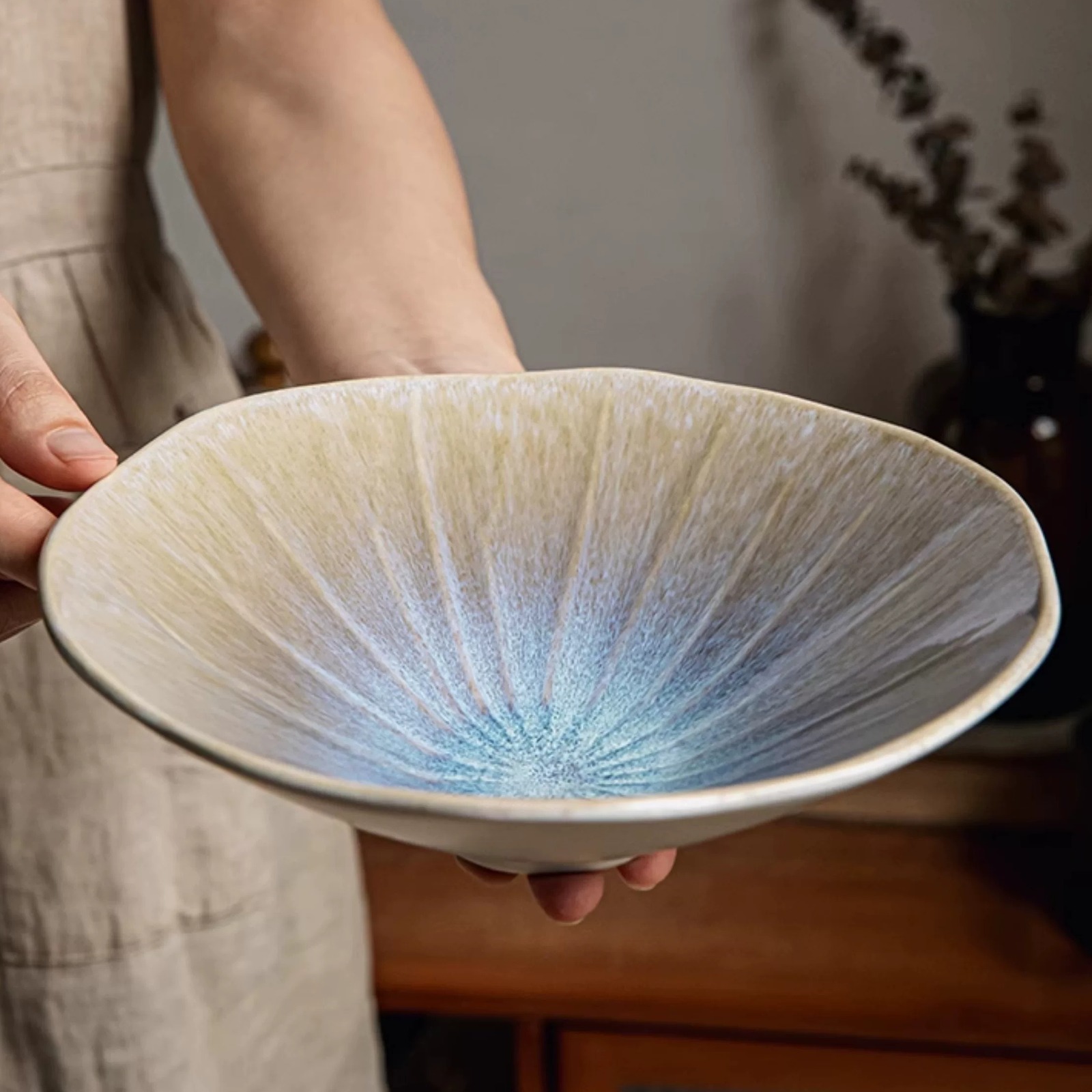 Handcrafted Irregular Salad Bowl in Glossy Kiln-Transmutation Glaze