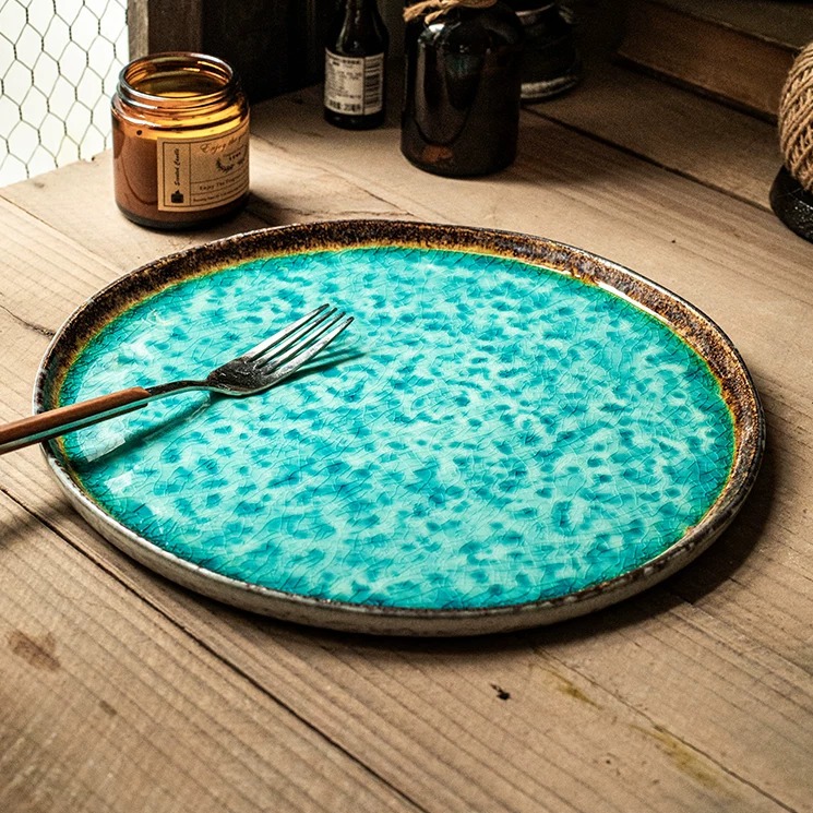 Ice-Crackle Glaze Ceramic Dinner Plate - Hand-Finished 10.5-inch Piece product view