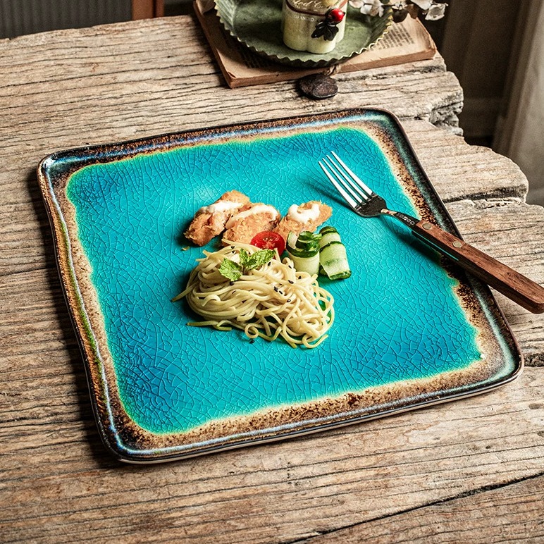 Ice-Crackle Glaze Ceramic Dinner Plate - Hand-Finished 10.5-inch Piece product view