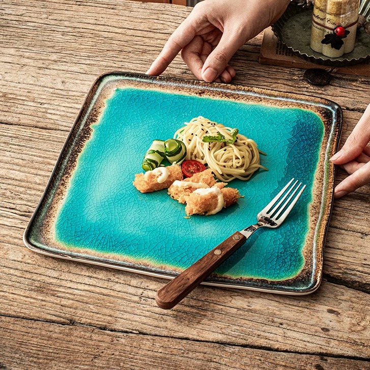 Ice-Crackle Glaze Ceramic Dinner Plate - Hand-Finished 10.5-inch Piece product view