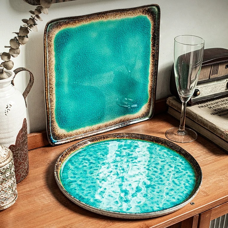 Ice-Crackle Glaze Ceramic Dinner Plate - Hand-Finished 10.5-inch Piece product view