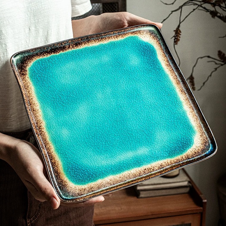 Ice-Crackle Glaze Ceramic Dinner Plate - Hand-Finished 10.5-inch Piece product view