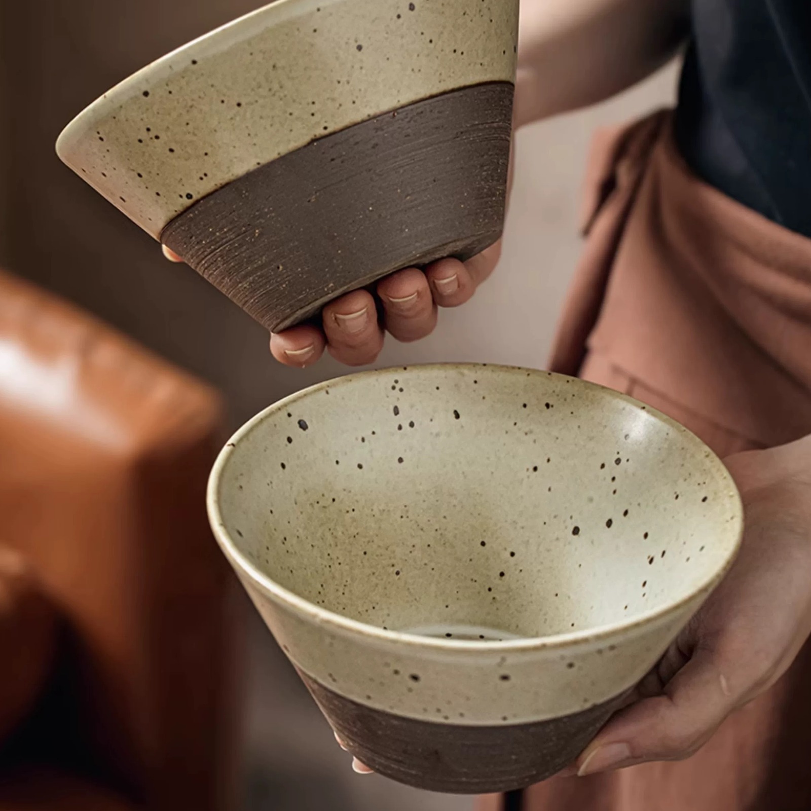 Handcrafted Rough Stoneware Bowl, 6-Inch Artisan Serving Bowl product view