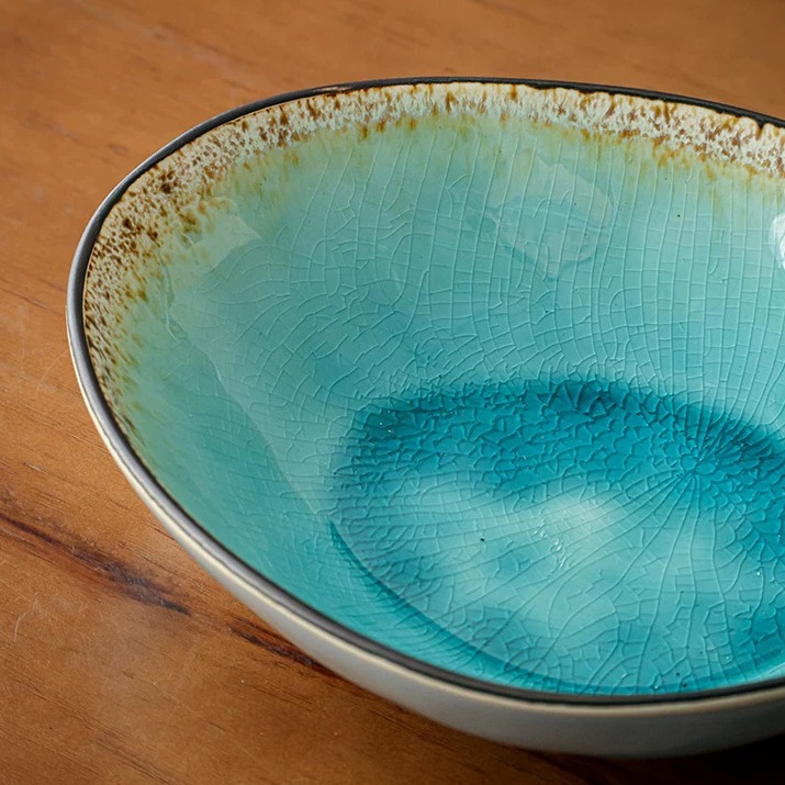 Handcrafted Irregular Ice Crackle Glaze Ceramic Bowl, 8-inch product view