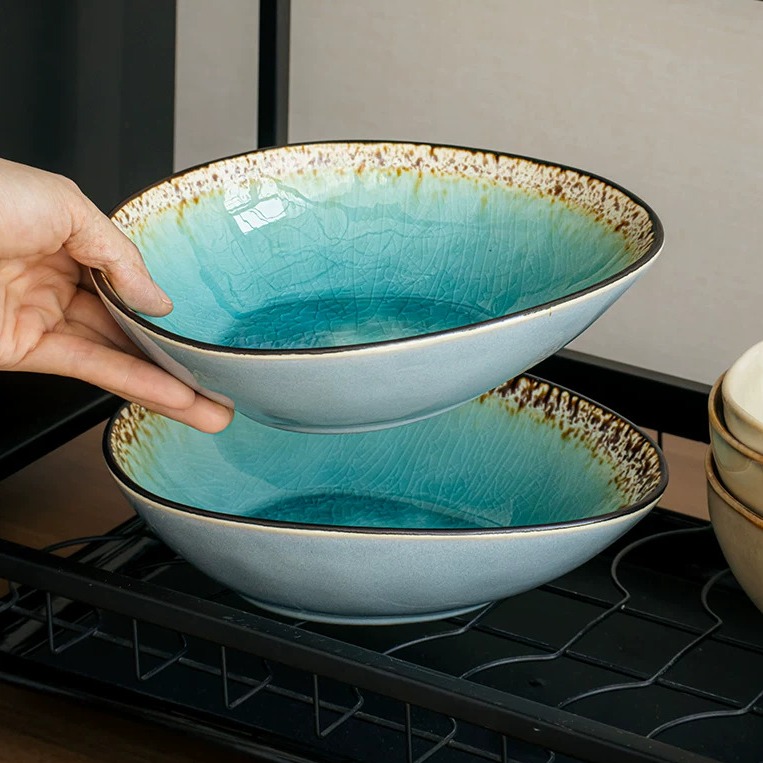 Handcrafted Irregular Ice Crackle Glaze Ceramic Bowl, 8-inch product view