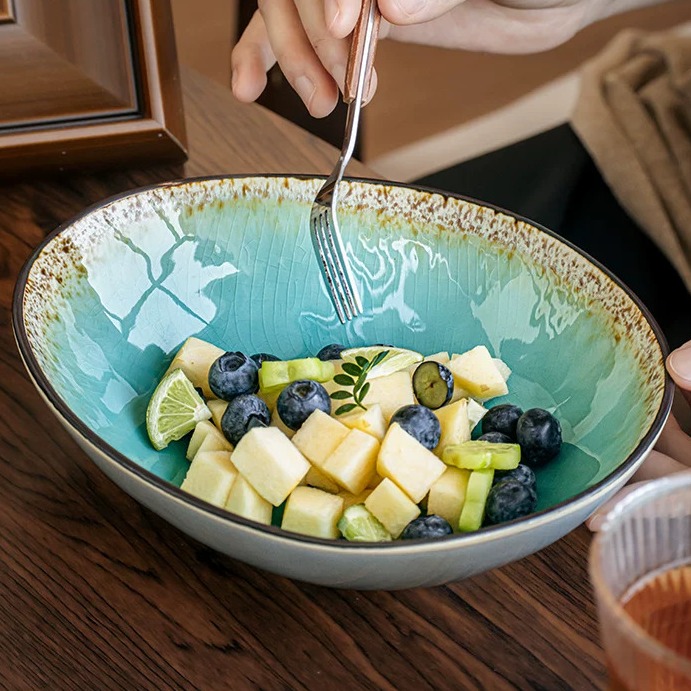 Handcrafted Irregular Ice Crackle Glaze Ceramic Bowl, 8-inch product view