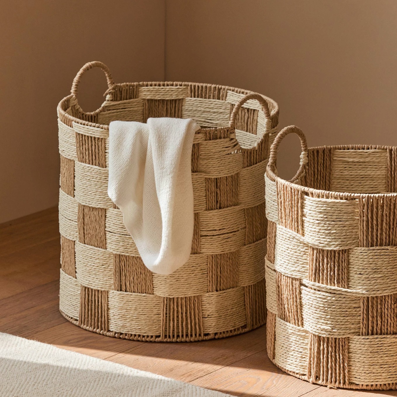 Hand-Woven Natural Paper Rope Storage Basket product view